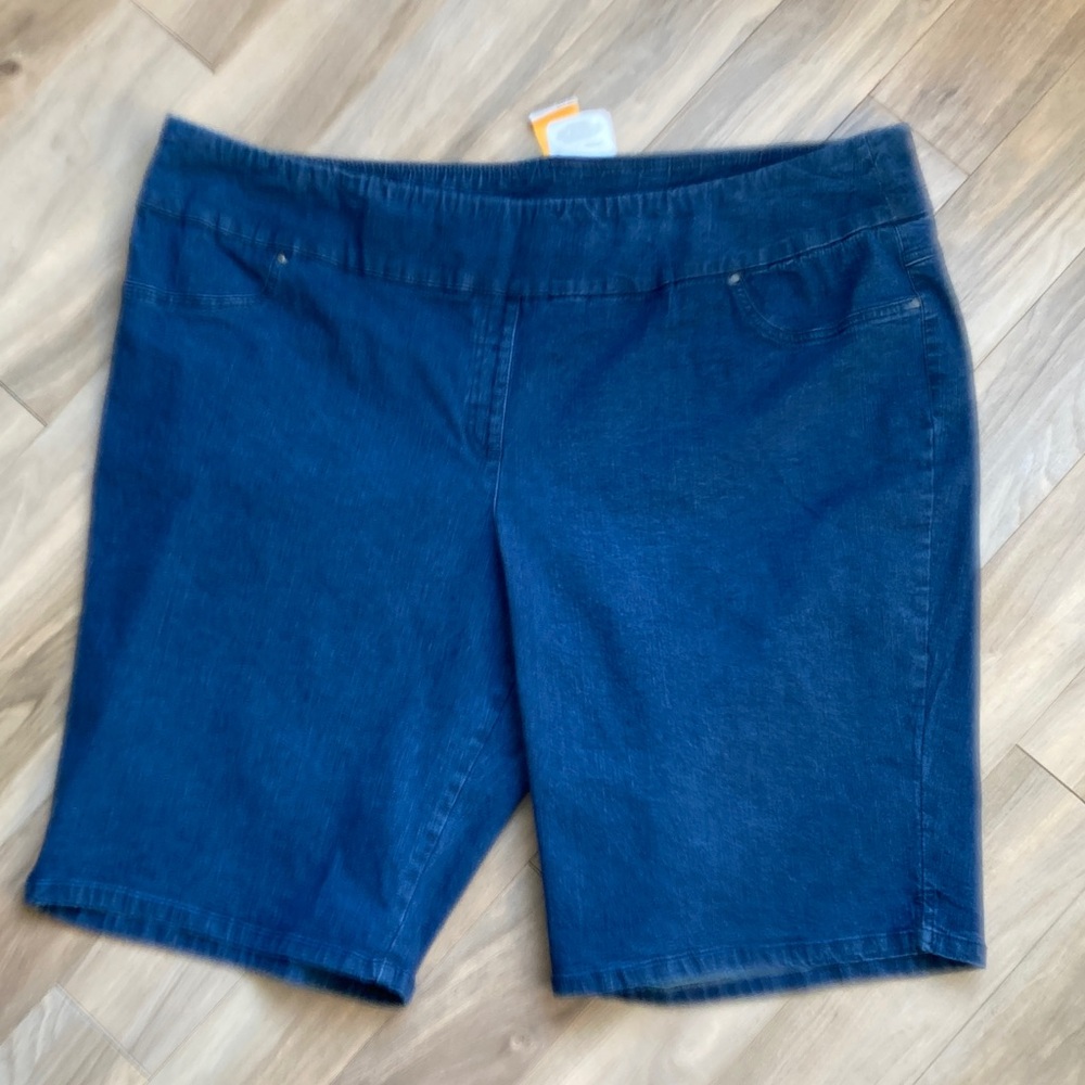 Ruby Rd. Jean Short pull on indigo denim with slimming contour waistband 24W - Picture 16 of 16